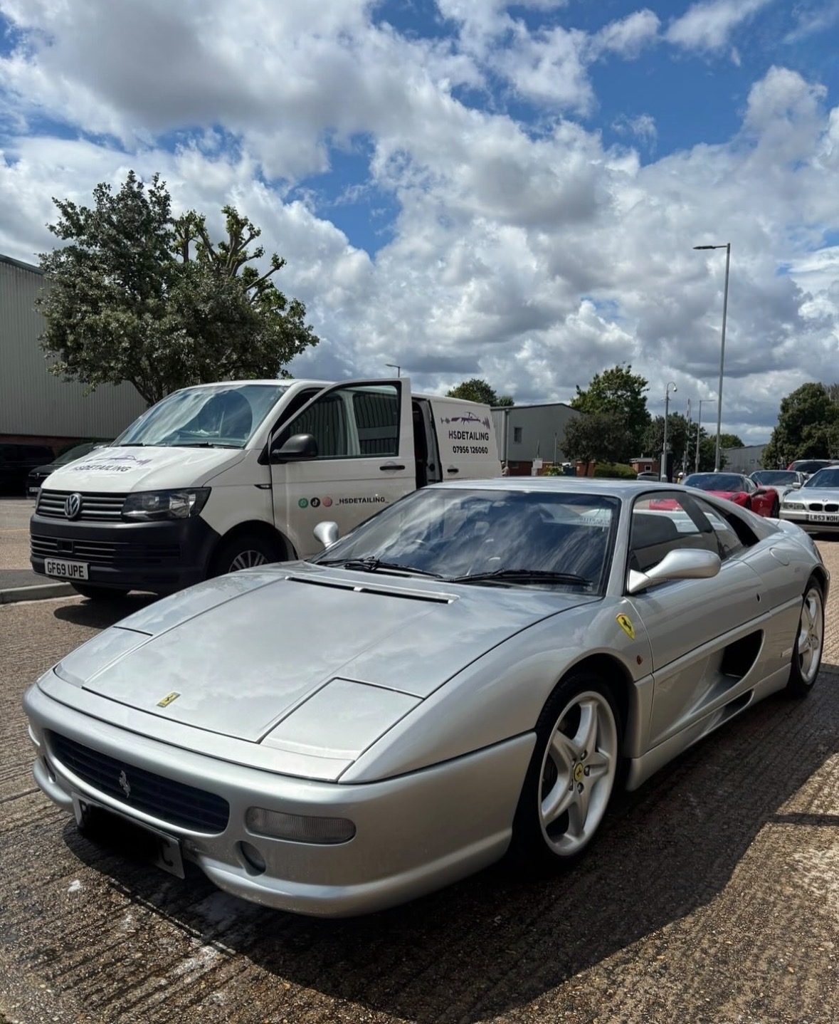 Silver Ferrari F355 with HS Detailing van