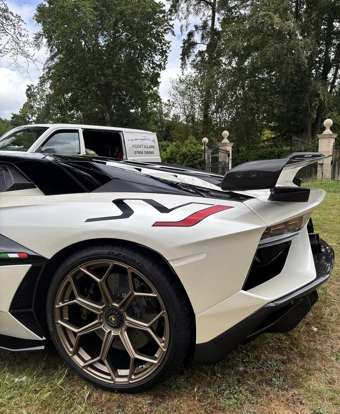 White Lamborghini Aventador SVJ rear detail